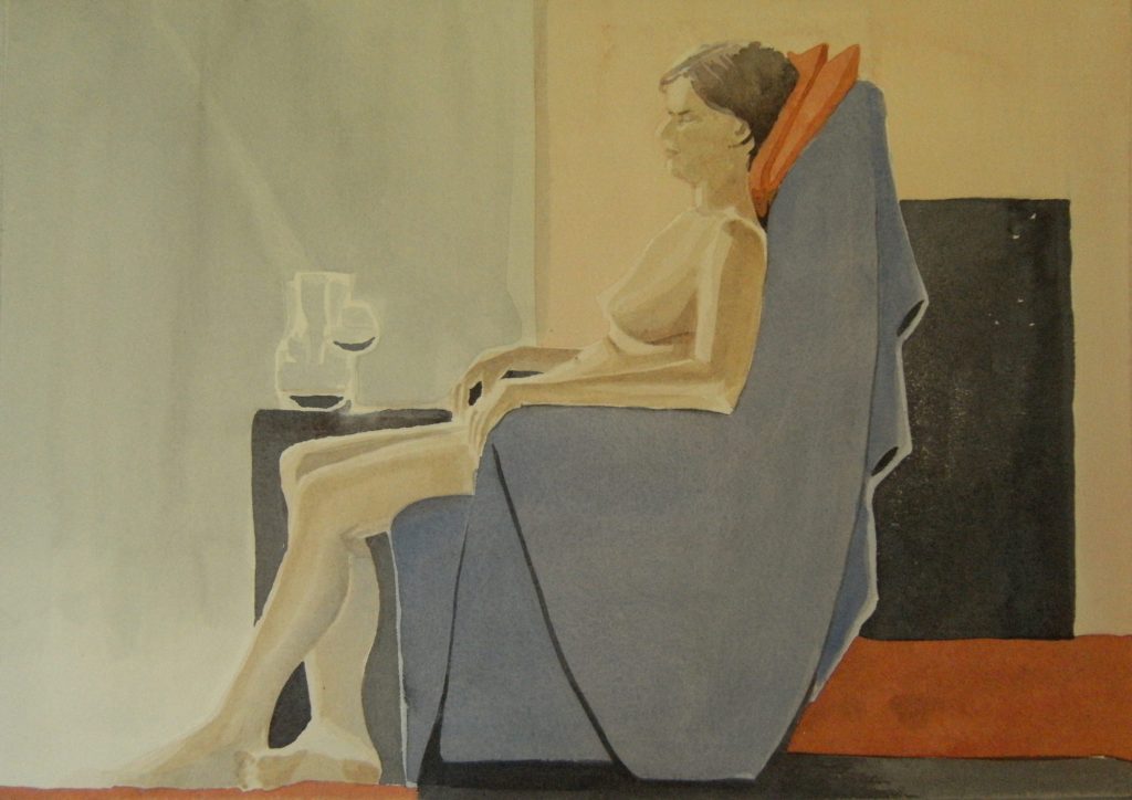 Modell, akvarell 2013 0615-16 132 beskuren, målare(painter): Marica Ohlsson